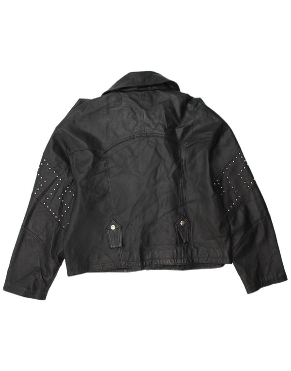 Front Line Womens Crop Leather Biker Jacket UK 14 Large Black Leather