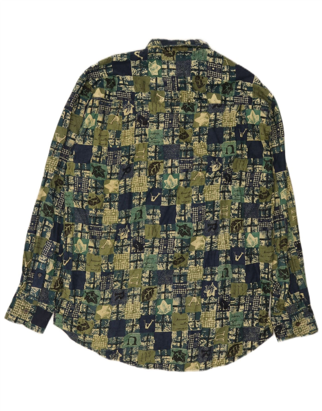Vintage Mens Shirt Large Green Patchwork Cotton