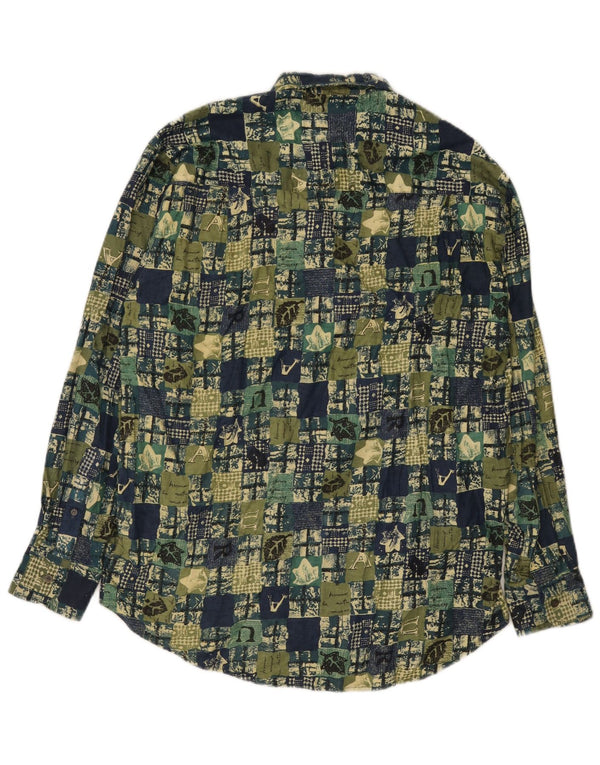 Vintage Mens Shirt Large Green Patchwork Cotton
