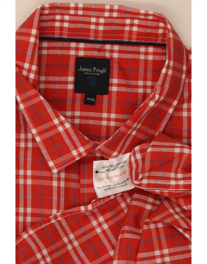 James Pringle Mens Short Sleeve Shirt 2XL Red Check Polyester