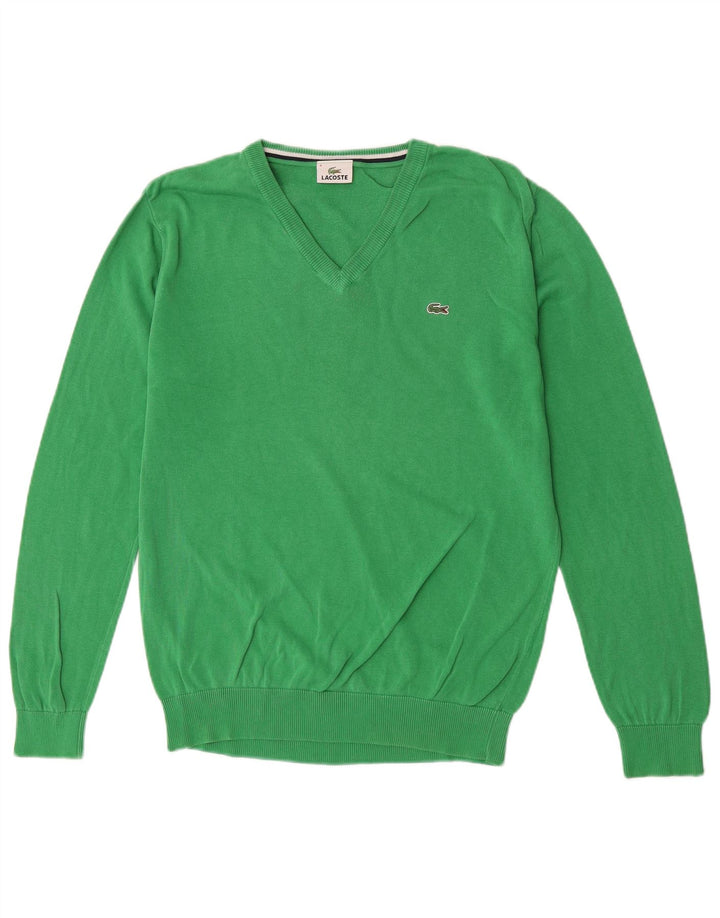 Lacoste Mens V-Neck Jumper Sweater Size 4 Medium Green