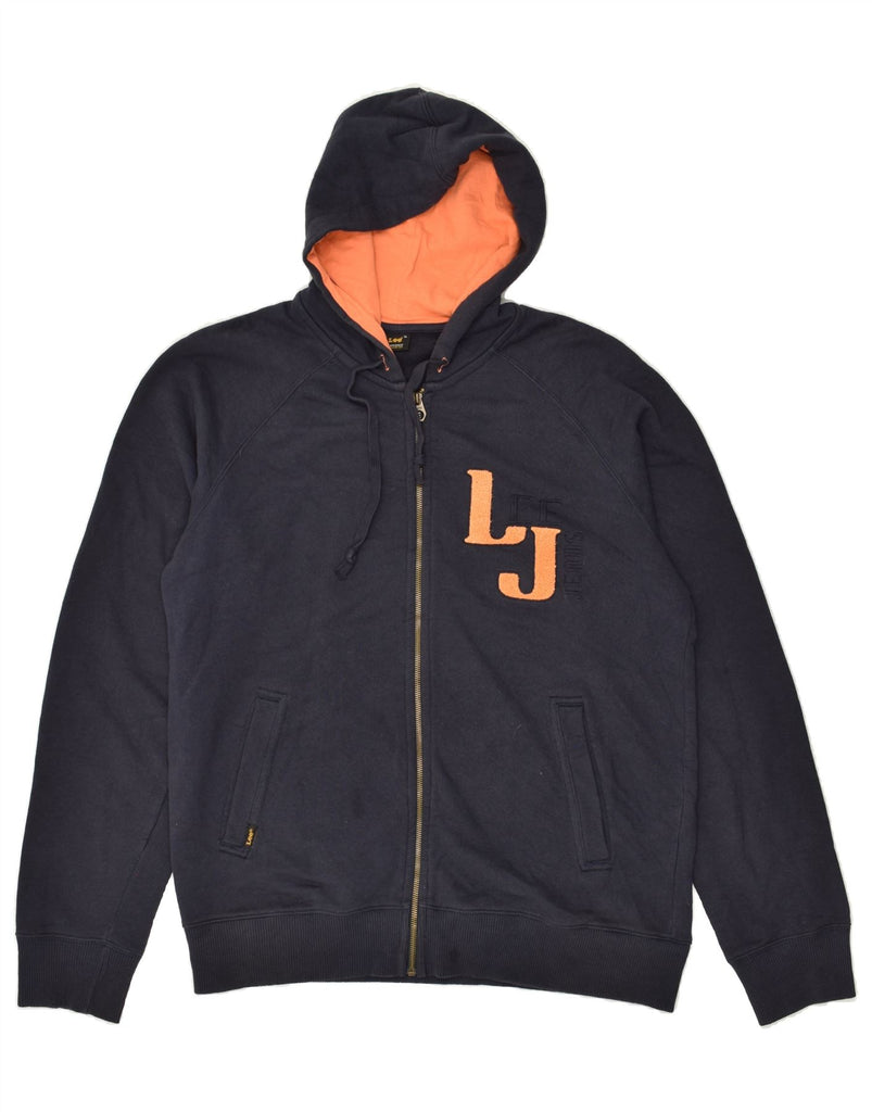 LEE Mens Graphic Zip Hoodie Sweater XL Navy Blue Cotton | Vintage Lee | Thrift | Second-Hand Lee | Used Clothing | Messina Hembry 