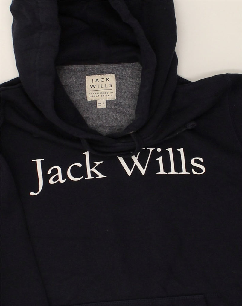 JACK WILLS Womens Graphic Hoodie Jumper UK 8 Small Navy Blue Cotton | Vintage Jack Wills | Thrift | Second-Hand Jack Wills | Used Clothing | Messina Hembry 