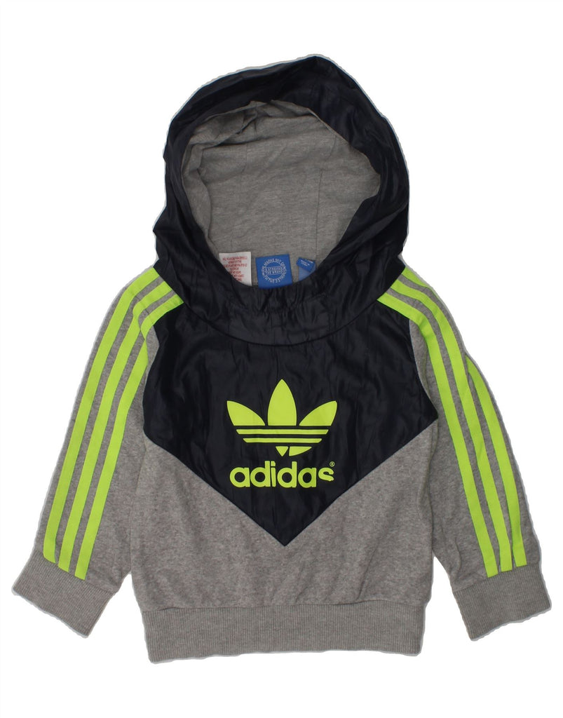 ADIDAS Baby Boys Graphic Hoodie Jumper 18-24 Months Grey Colourblock | Vintage Adidas | Thrift | Second-Hand Adidas | Used Clothing | Messina Hembry 