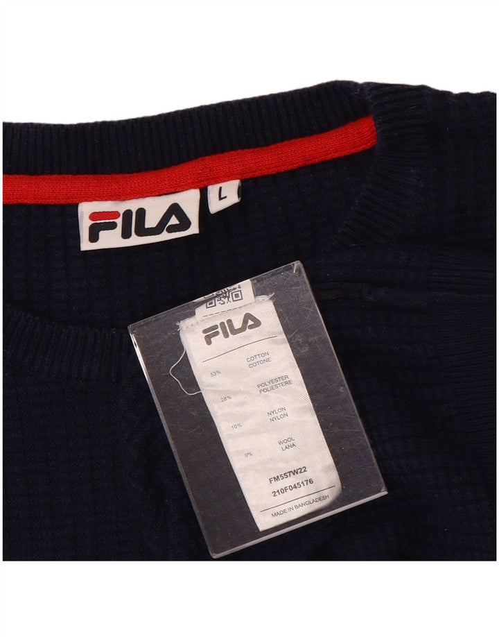 FILA Mens Crew Neck Jumper Sweater Large Navy Blue Cotton