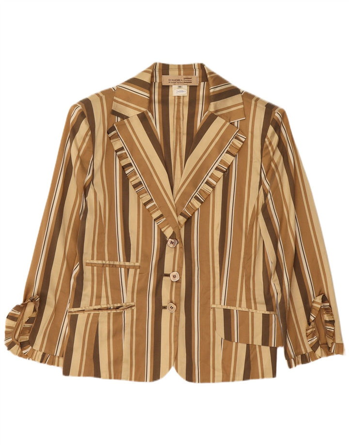 Vintage Womens 3 Button 3/4 Sleeve Blazer Jacket IT 48 XL Beige Striped