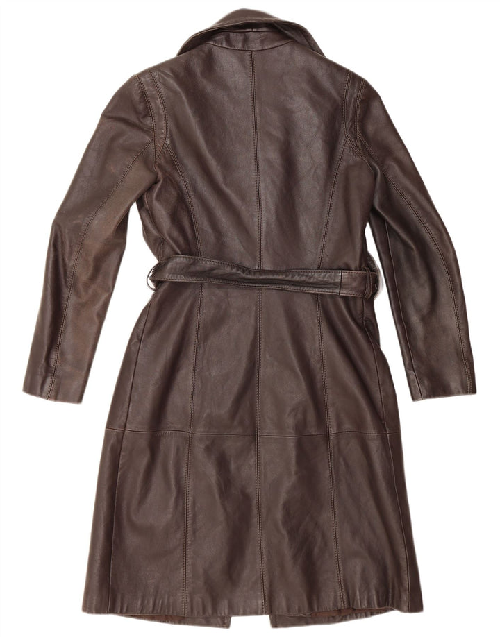 Zara Womens Leather Coat UK 10 Small Brown Leather