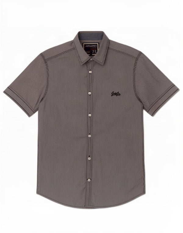Jack & Jones Mens Short Sleeve Shirt Large Grey Pinstripe Cotton