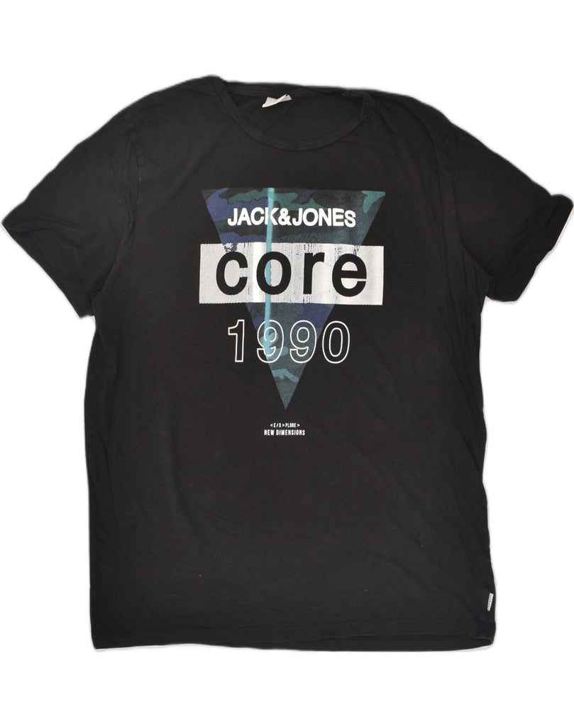 JACK & JONES Mens Core Slim Graphic T-Shirt Top 2XL Black Cotton | Vintage Jack & Jones | Thrift | Second-Hand Jack & Jones | Used Clothing | Messina Hembry 