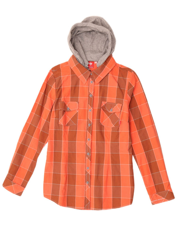 Engelbert Strauss Womens Hooded Lumberjack Shirt UK 14 Large Orange Check