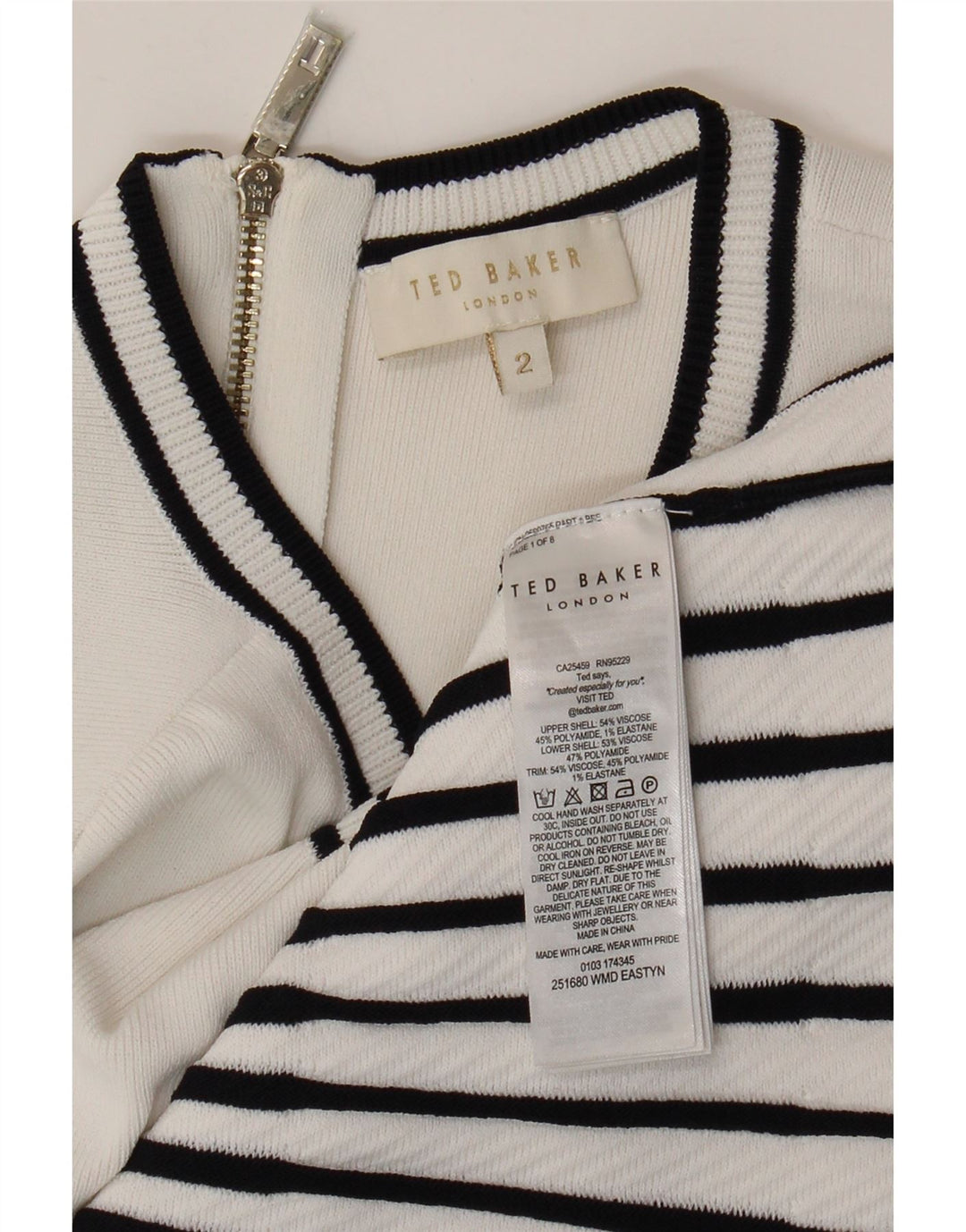 Ted Baker Womens Sleeveless Mermaid Dress Size 2 Small White Striped