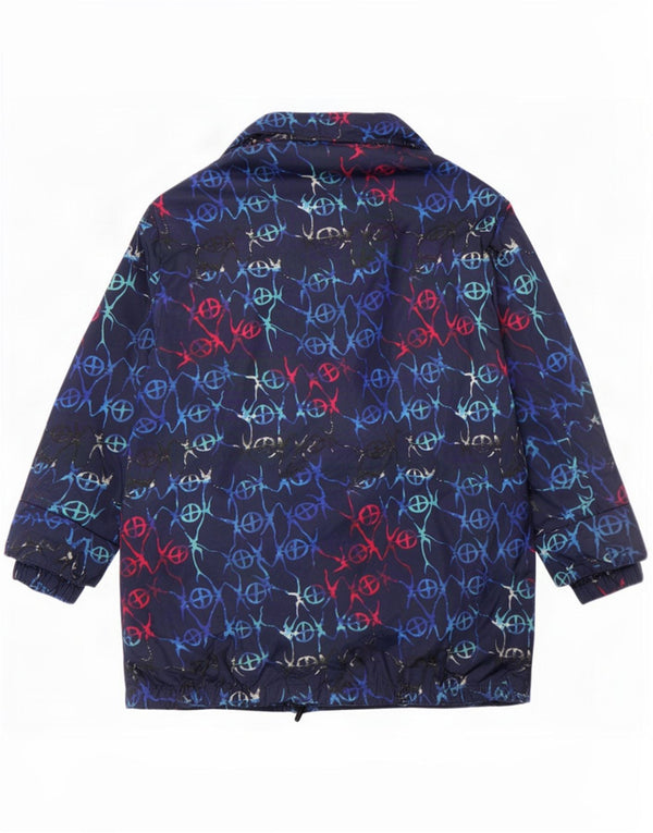 FUCHS & SCHMITT Womens Hooded Padded Jacket UK 16 Large Navy Blue Geometric