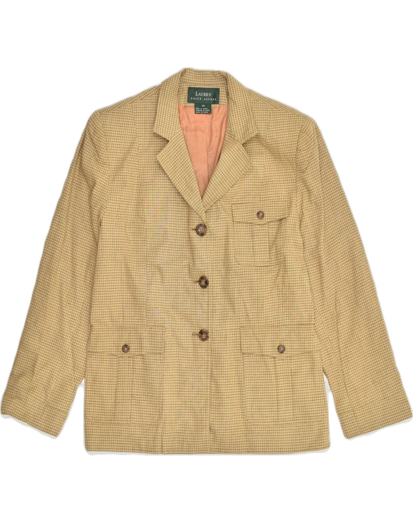 RALPH LAUREN Womens 3 Button Blazer Jacket US 14 XL Beige Check Rayon | Vintage Ralph Lauren | Thrift | Second-Hand Ralph Lauren | Used Clothing | Messina Hembry 