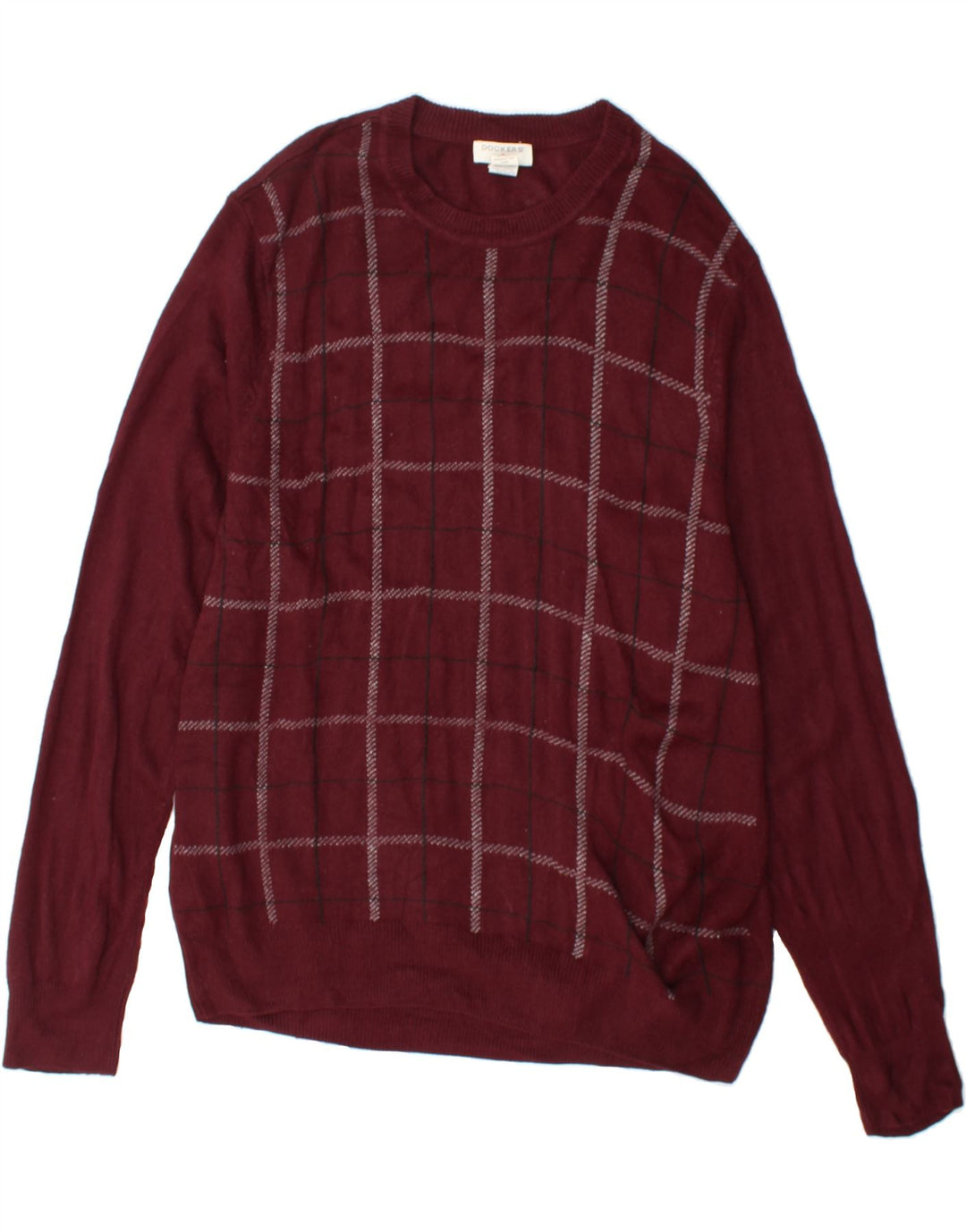 DOCKERS Mens Crew Neck Jumper Sweater Large Maroon Check Acrylic Vintage Dockers and Second-Hand Dockers from Messina Hembry 