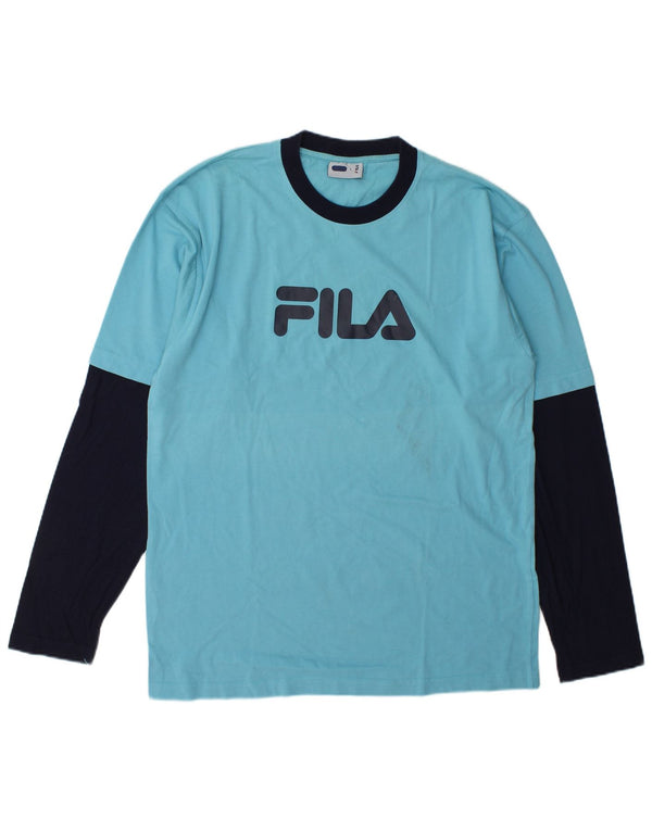 Fila Mens Graphic Top Long Sleeve Large Blue Colourblock