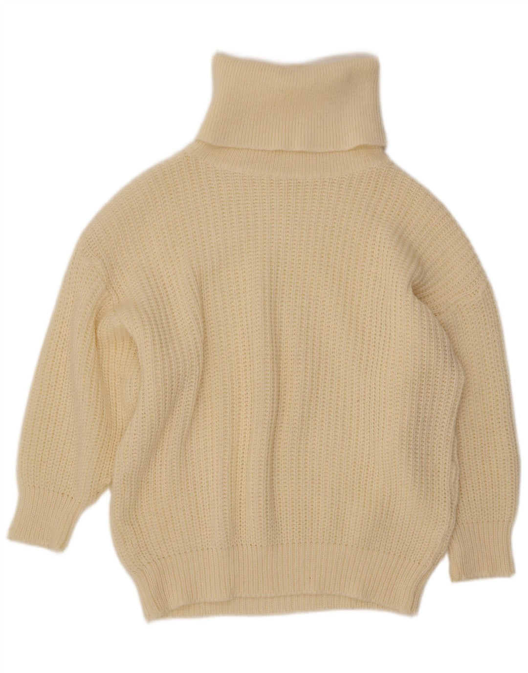 VINTAGE Womens Oversized Roll Neck Jumper Sweater UK 14 Large Beige