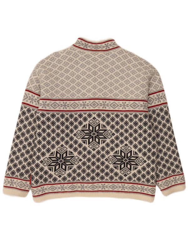 F.LLI Campagnolo Womens Zip Neck Jumper Sweater UK 16 Large White Fair Isle