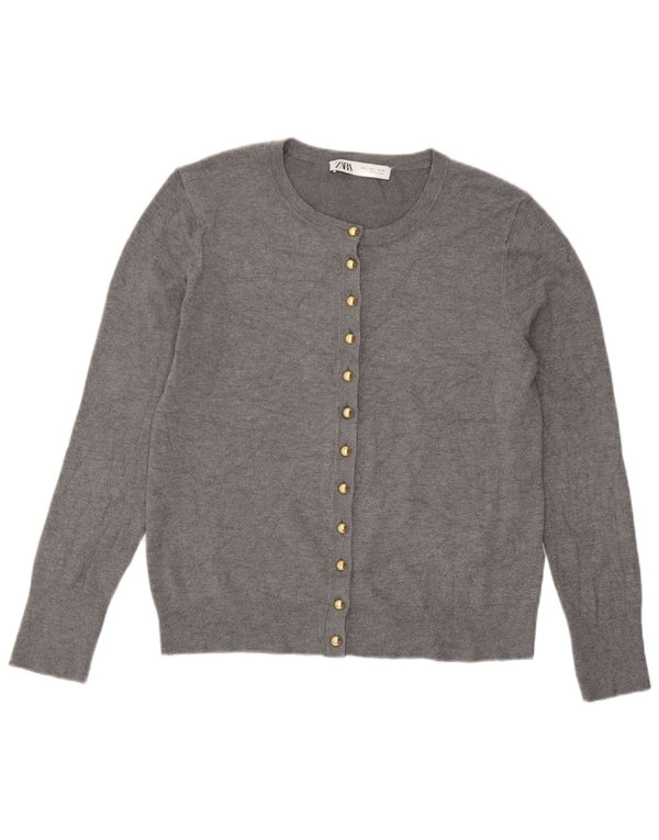 Zara Womens Cardigan Sweater UK 14 Large Grey Flecked Viscose