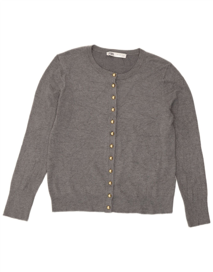 Zara Womens Cardigan Sweater UK 14 Large Grey Flecked Viscose