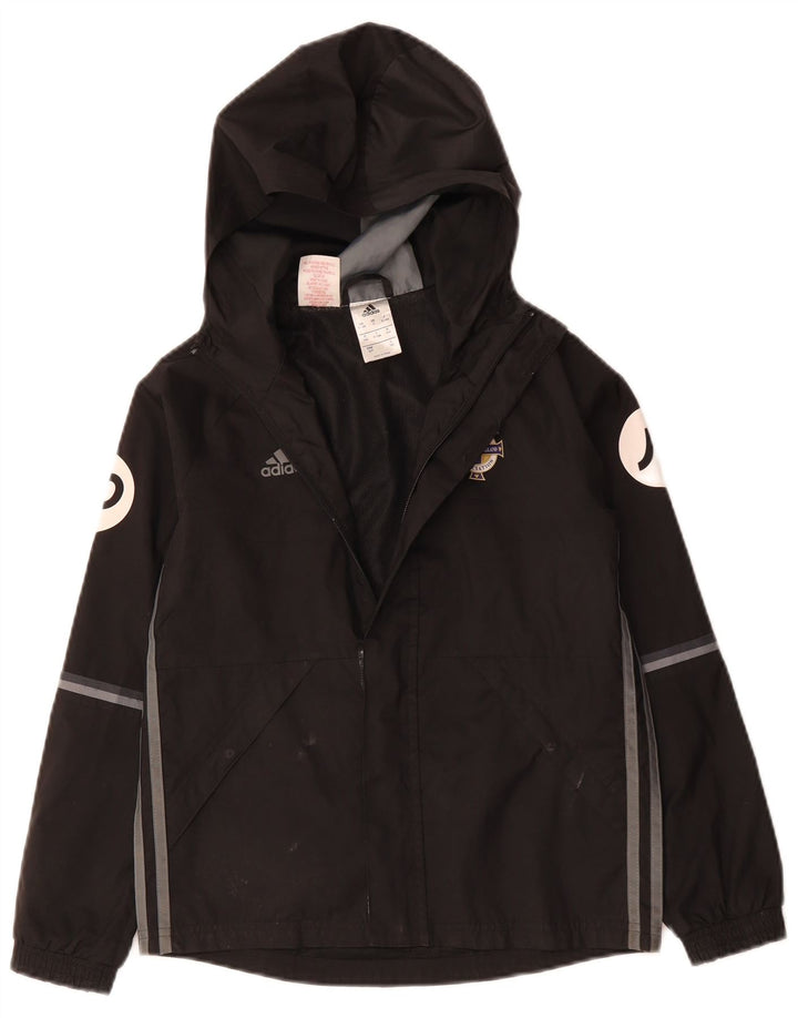 Adidas Boys Graphic Hooded Windbreaker Jacket 9-10 Years Black Polyester