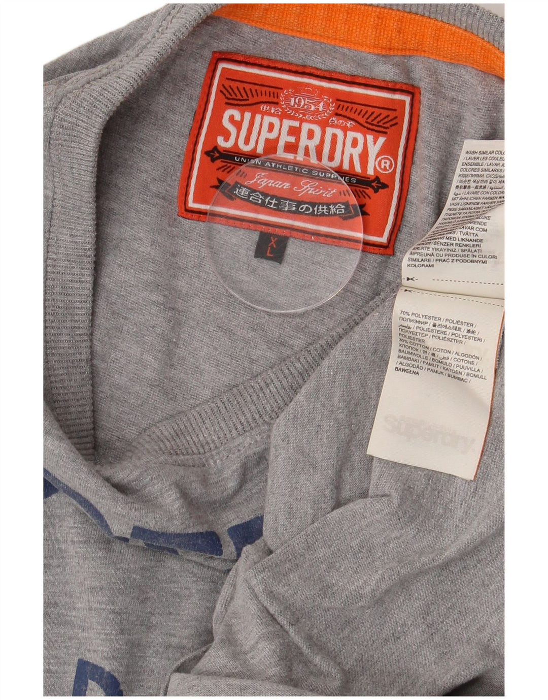 SUPERDRY Mens Graphic T-Shirt Top XL Grey Flecked Cotton