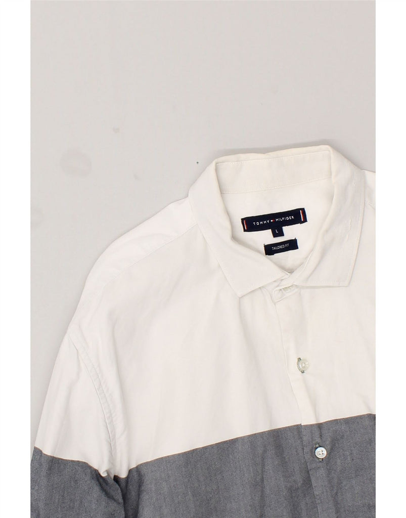 TOMMY HILFIGER Mens Tailored Fit Shirt Large White Colourblock Cotton | Vintage Tommy Hilfiger | Thrift | Second-Hand Tommy Hilfiger | Used Clothing | Messina Hembry 