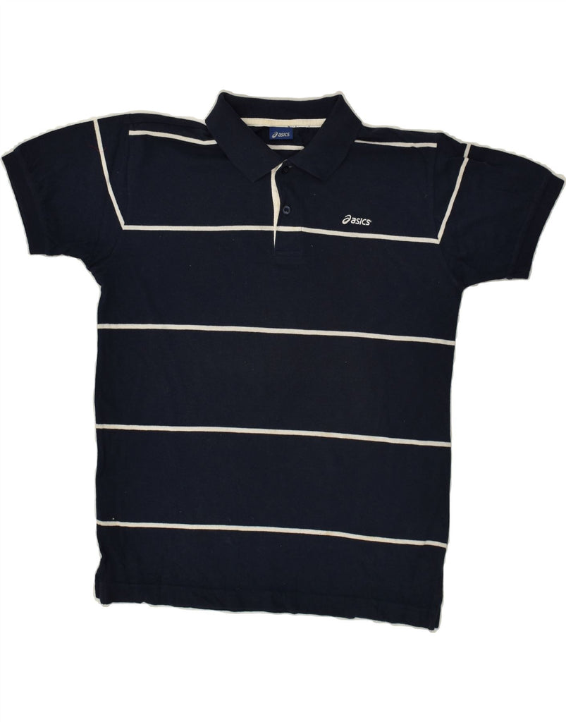ASICS Mens Polo Shirt Small Navy Blue Striped Cotton | Vintage Asics | Thrift | Second-Hand Asics | Used Clothing | Messina Hembry 