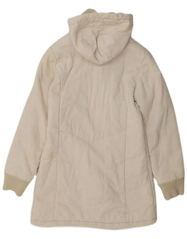 Pimkie Womens Hooded Corduroy Padded Coat UK 14 Medium Beige Cotton