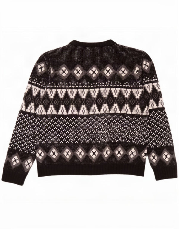 Vintage Mens Crew Neck Jumper Sweater IT 52/54 Large Black Fair Isle