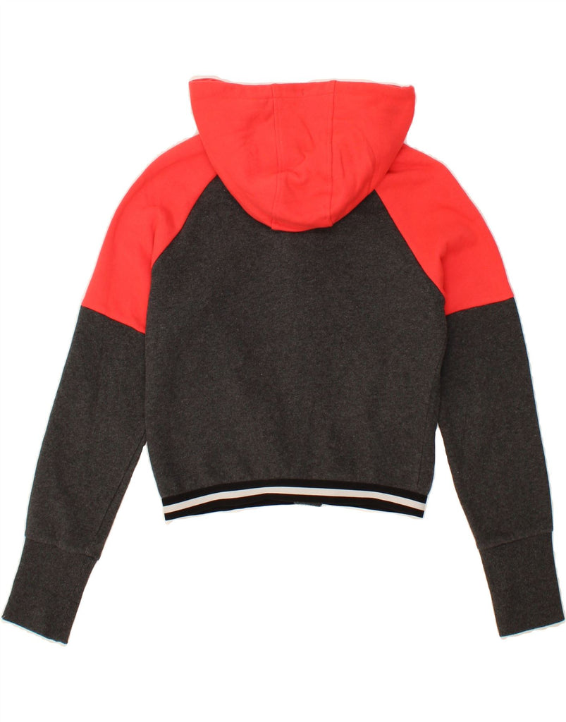 ELLESSE Womens Crop Oversized Zip Hoodie Sweater UK 6 XS Grey Colourblock Vintage Ellesse and Second-Hand Ellesse from Messina Hembry 