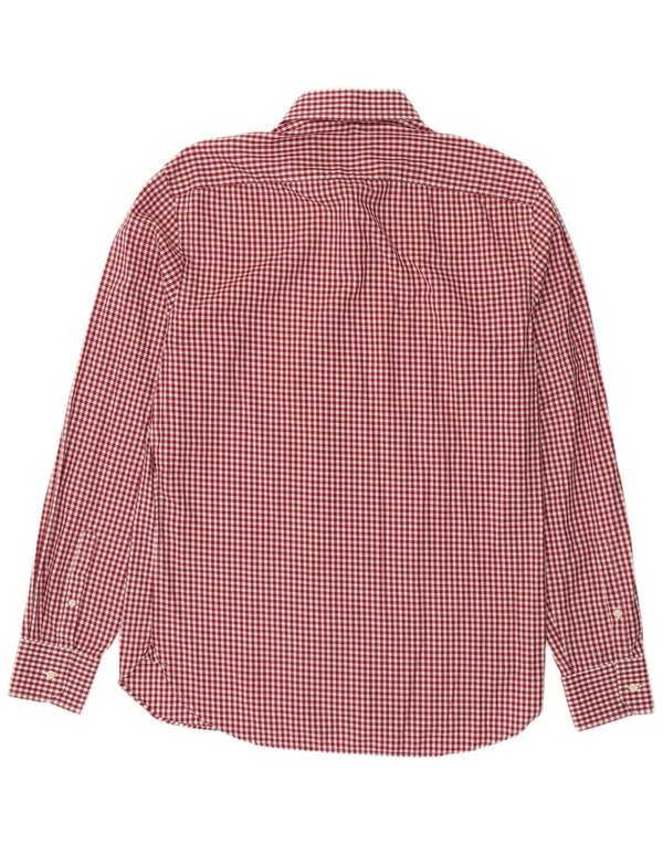 Boggi Mens Checked Custom Fit Shirt Size 40 15 1/2 Medium Burgundy Gingham