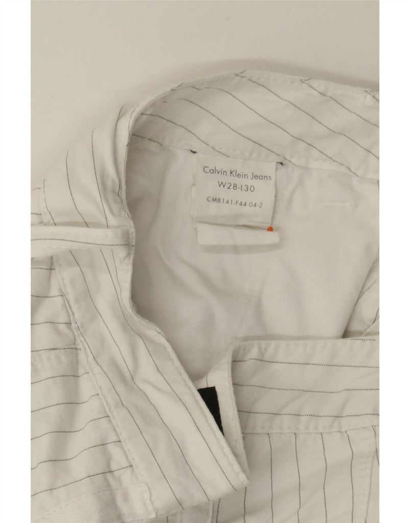 CALVIN KLEIN Womens Slim Chino Trousers W28 L30 White Striped Cotton Vintage Calvin Klein and Second-Hand Calvin Klein from Messina Hembry 