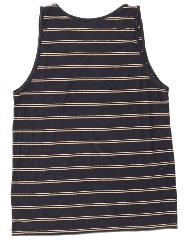 Billabong Mens Tailored Fit Vest Top Large Navy Blue Striped Cotton