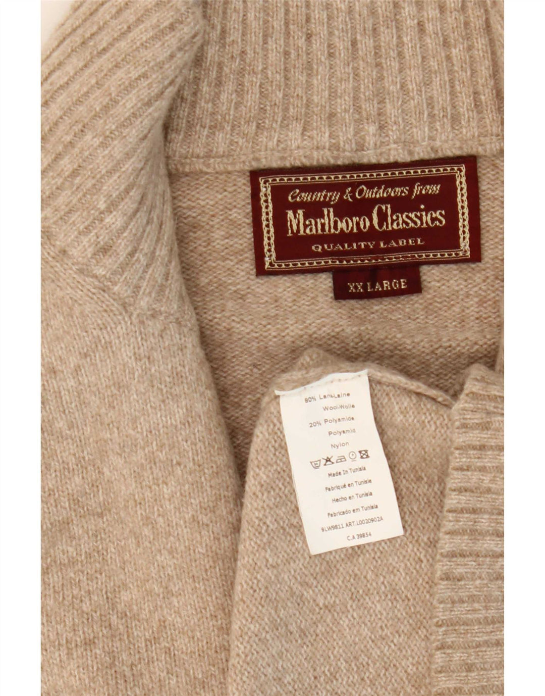 Marlboro Classics Mens Zip Neck Jumper Sweater 2XL Beige Wool