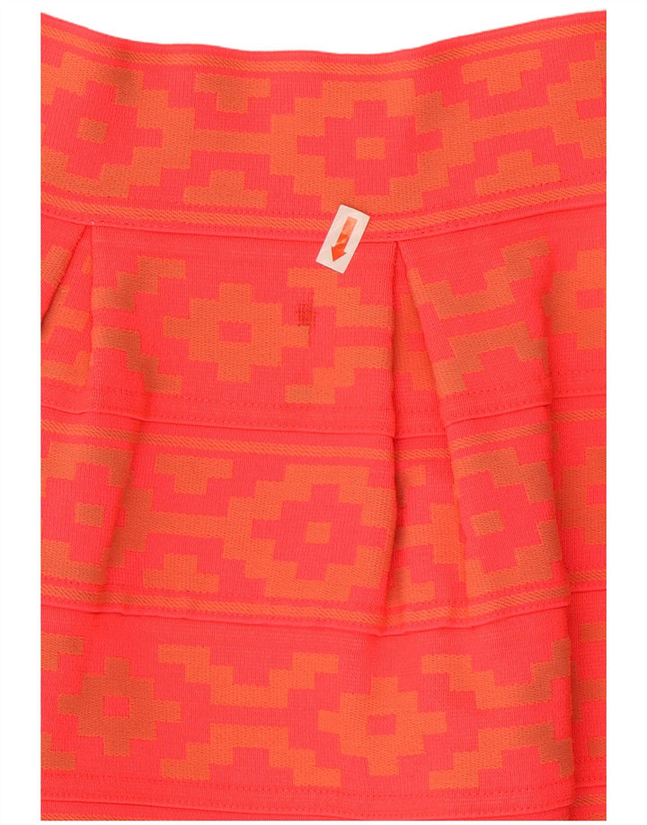 Vintage Womens A-Line Skirt UK 14 Medium W28 Orange Geometric Polyester