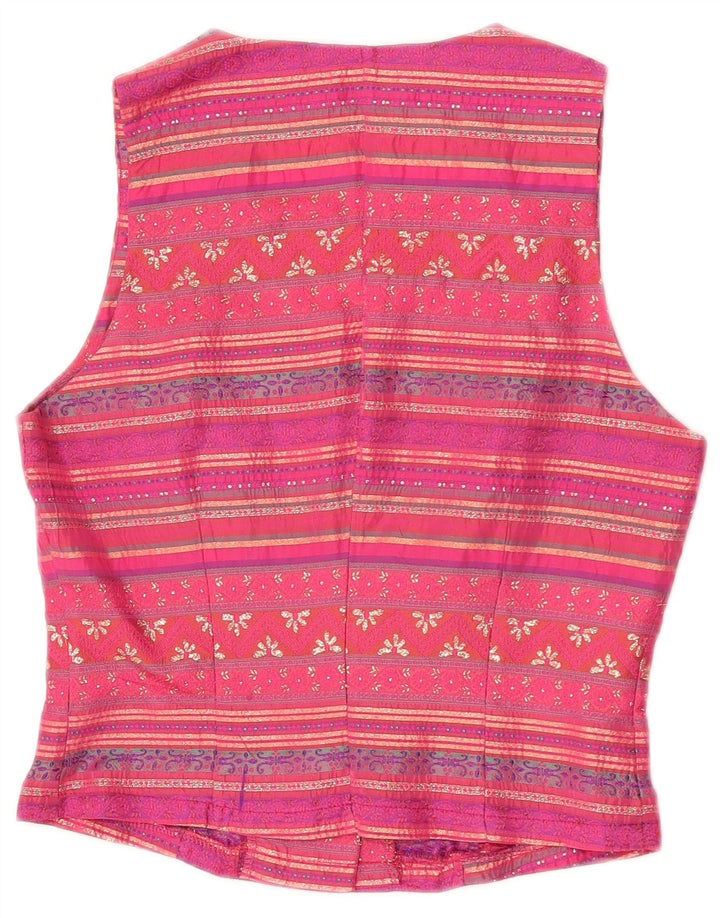 Vintage Womens Waistcoat IT 42 Medium Pink Striped Acetate