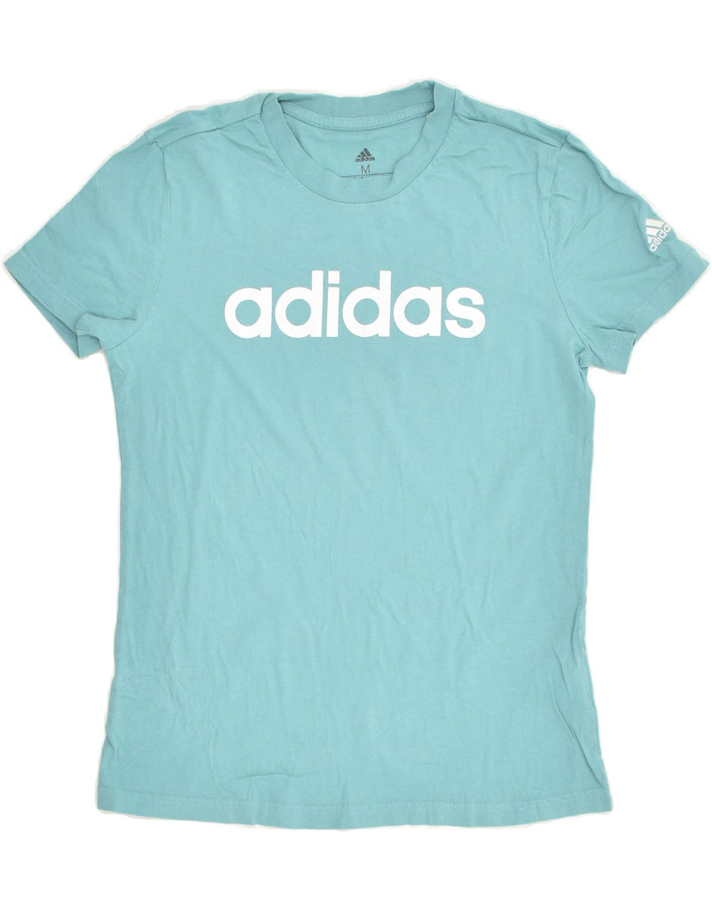 ADIDAS Womens Graphic T-Shirt Top UK 12/14 Medium Blue Cotton | Vintage Adidas | Thrift | Second-Hand Adidas | Used Clothing | Messina Hembry 