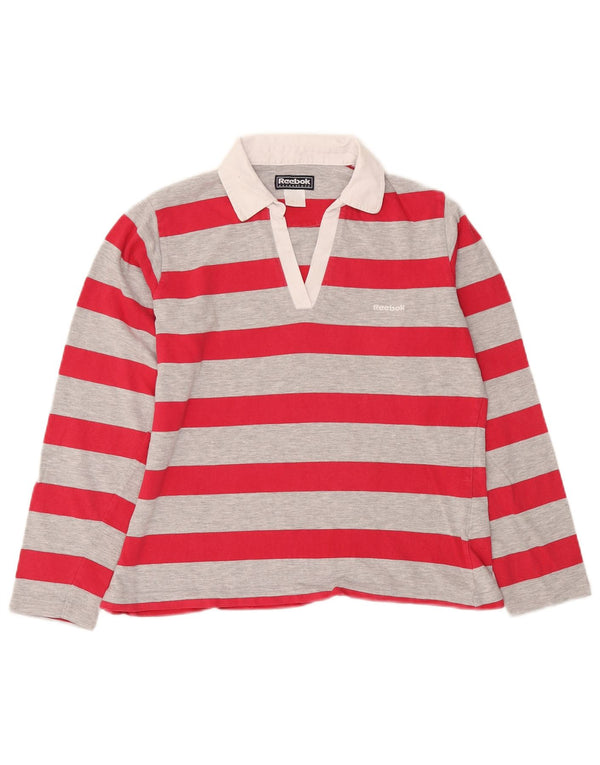 Reebok Womens Long Sleeve Polo Shirt UK 16 Large Pink Striped Cotton