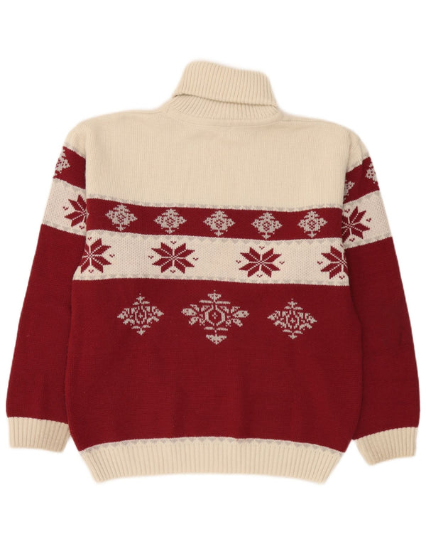 Vintage Mens Loose Fit Roll Neck Jumper Sweater Small White Fair Isle