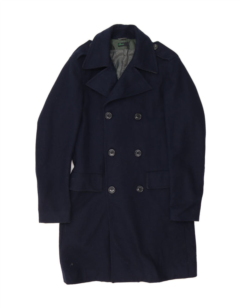 BENETTON Mens Double Breasted Coat IT 46 Small Navy Blue Wool Vintage Benetton and Second-Hand Benetton from Messina Hembry 