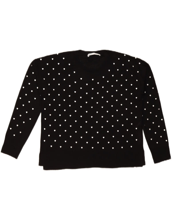 Zara Womens Abstract Pattern Crew Neck Jumper Sweater UK 10 Small Black