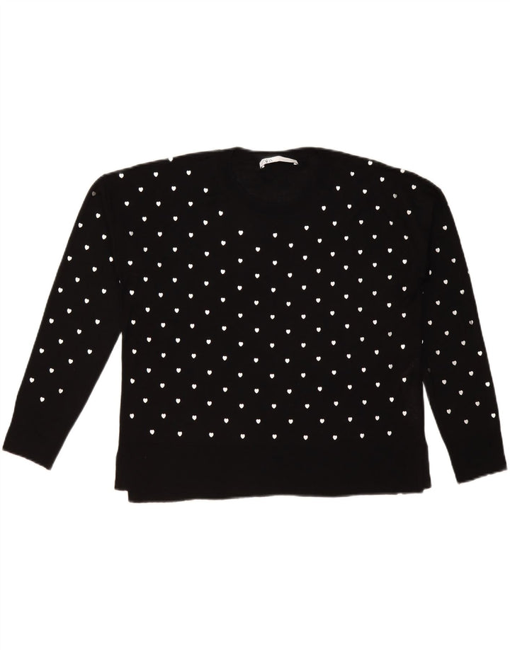 Zara Womens Abstract Pattern Crew Neck Jumper Sweater UK 10 Small Black