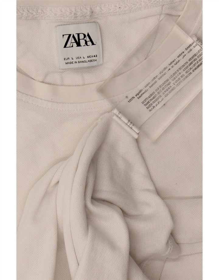 ZARA Womens T-Shirt Top UK 16 Large White Cotton