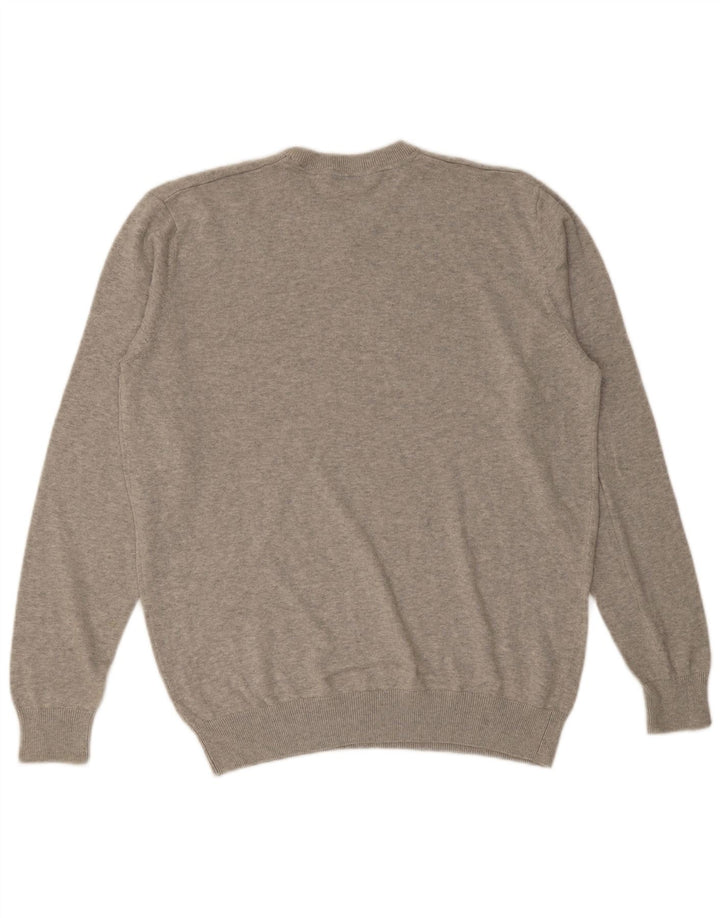 CREW CLOTHING Mens V-Neck Jumper Sweater Large Grey Cotton
