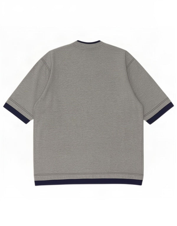 Adidas Mens T-Shirt Top UK 40/42 Medium Grey Colourblock Cotton