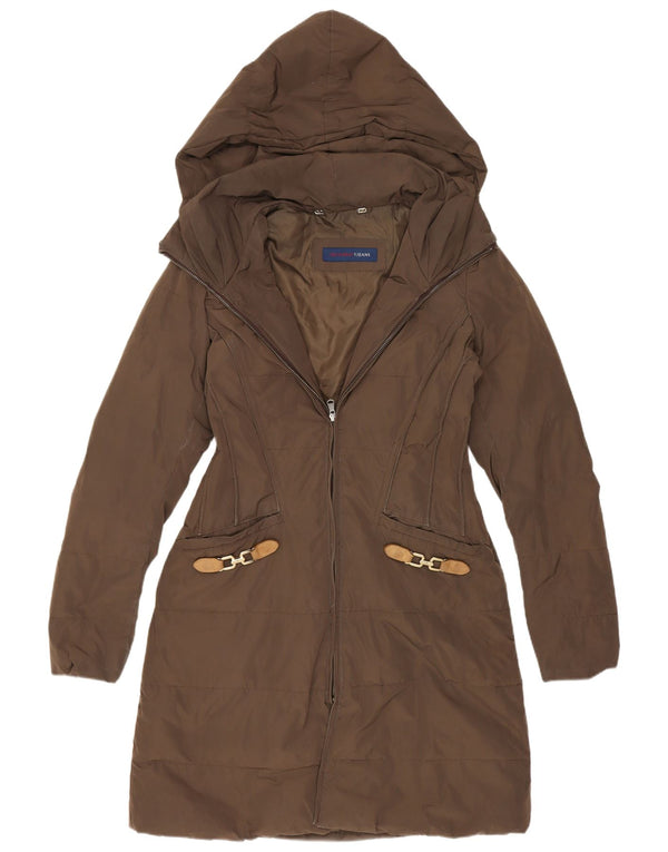 Trussardi Womens Hooded Padded Coat IT 40 Small Brown