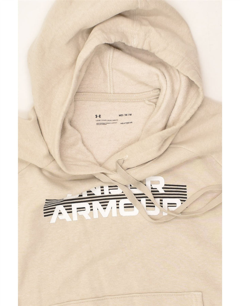 UNDER ARMOUR Mens Heat Gear Graphic Hoodie Jumper Medium Beige Cotton | Vintage Under Armour | Thrift | Second-Hand Under Armour | Used Clothing | Messina Hembry 