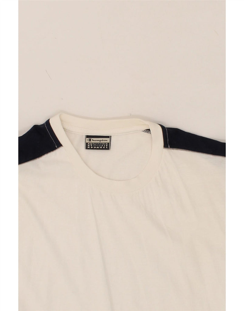 CHAMPION Womens Graphic T-Shirt Top UK 20 2XL Off White Colourblock Cotton Vintage Champion and Second-Hand Champion from Messina Hembry 