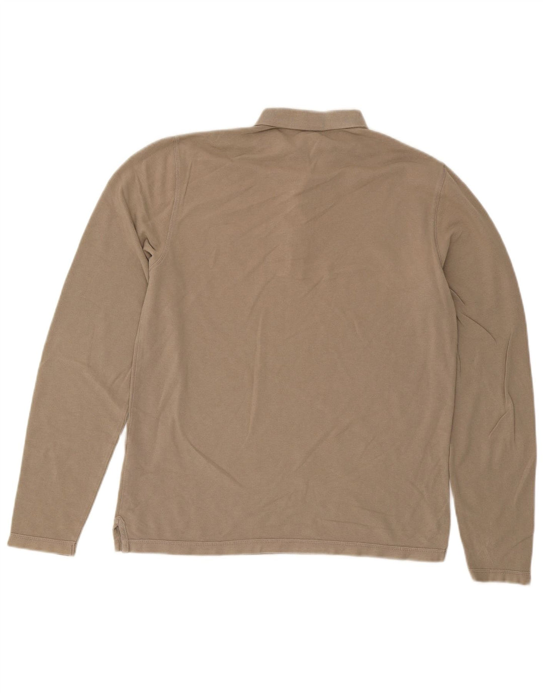 All Saints Mens Long Sleeve Polo Shirt Medium Beige Cotton