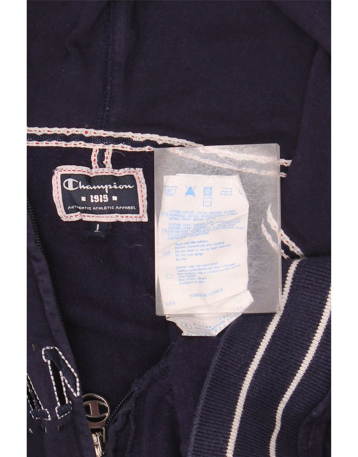 CHAMPION Womens Graphic Zip Hoodie Sweater UK 16 Large Navy Blue Cotton